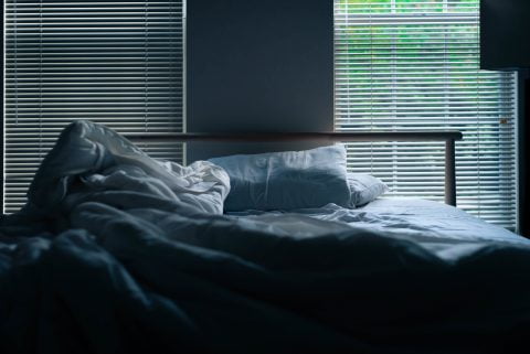 bedding in dark room